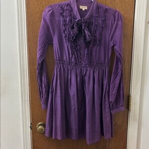 Chic Long Sleeve Purple Dress with Ruffle Details